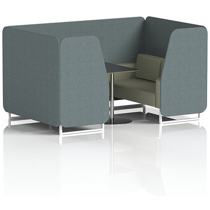 Brixworth 4 Seater Booth with Table, White Legs, Black/Silver Table, Main Line Flax Fabric, Westminster Panels And Newbury Sofa