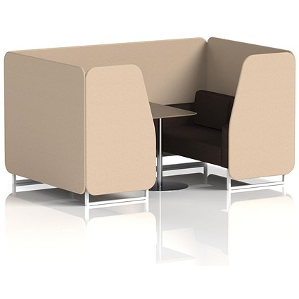 Brixworth 4 Seater Booth with Table, White Legs, Black/Silver Table, Synergy Fabric, Affix Panels And Wed Sofa