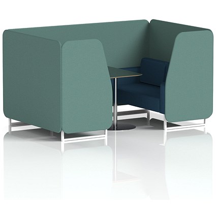 Brixworth 4 Seater Booth with Table, White Legs, Black/Silver Table, Sumi Fabric, Handa Panels And Uto Sofa