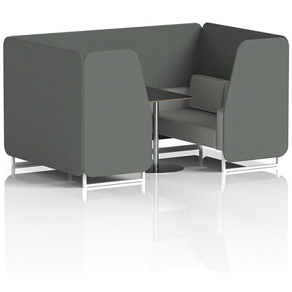 Brixworth 4 Seater Booth with Table, White Legs, Black/Silver Table, Sumi Fabric, Kobe Panels And Tokyo Sofa