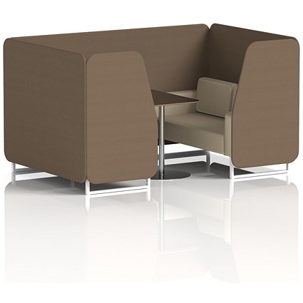 Brixworth 4 Seater Booth with Table, White Legs, Black/Silver Table, Sumi Fabric, Osaka Panels And Zen Sofa