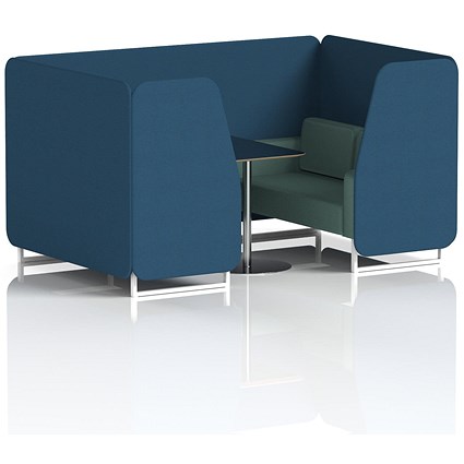 Brixworth 4 Seater Booth with Table, White Legs, Black/Silver Table, Sumi Fabric, Uto Panels And Handa Sofa