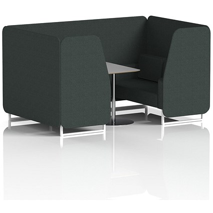 Brixworth 4 Seater Booth with Table, White Legs, Grey/Silver Table, Rivet Fabric, Charcoal Panels And Sofa