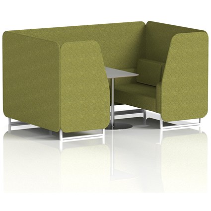 Brixworth 4 Seater Booth with Table, White Legs, Grey/Silver Table, Rivet Fabric, Olive Panels And Sofa