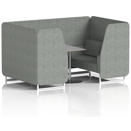 Brixworth 4 Seater Booth with Table, White Legs, Grey/Silver Table, Rivet Fabric, Prime Panels And Sofa