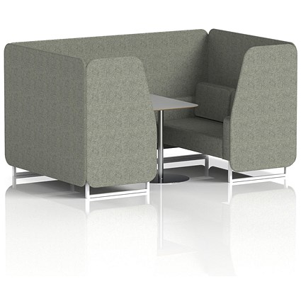 Brixworth 4 Seater Booth with Table, White Legs, Grey/Silver Table, Rivet Fabric, Vitreous Panels And Sofa