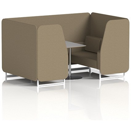 Brixworth 4 Seater Booth with Table, White Legs, Grey/Silver Table, Main Line Flax Fabric, Bank Panels And Sofa