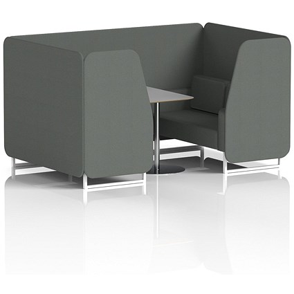 Brixworth 4 Seater Booth with Table, White Legs, Grey/Silver Table, Sumi Fabric, Kobe Panels And Sofa