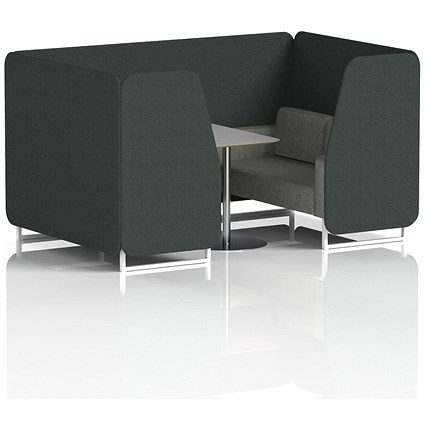 Brixworth 4 Seater Booth with Table, White Legs, Grey/Silver Table, Rivet Fabric, Charcoal Panels And Vitreous Sofa