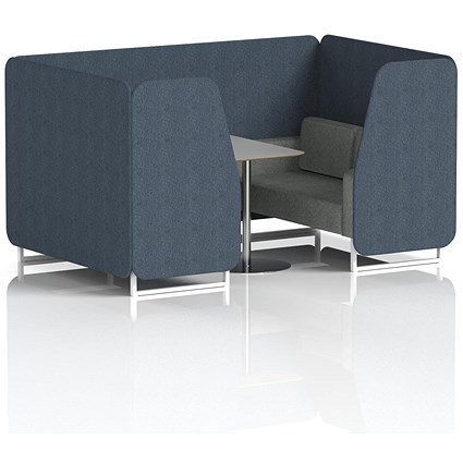 Brixworth 4 Seater Booth with Table, White Legs, Grey/Silver Table, Rivet Fabric, Crucible Panels And Prime Sofa