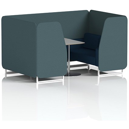 Brixworth 4 Seater Booth with Table, White Legs, Grey/Silver Table, X2 Fabric, Polygon Panels And Calculus Sofa