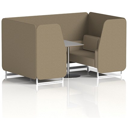 Brixworth 4 Seater Booth with Table, White Legs, Grey/Silver Table, Main Line Flax Fabric, Bank Panels And Upminster Sofa