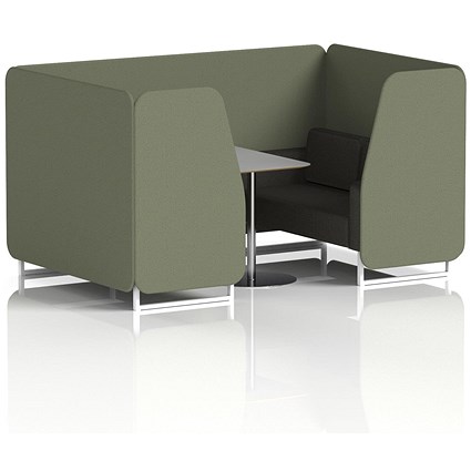 Brixworth 4 Seater Booth with Table, White Legs, Grey/Silver Table, Main Line Flax Fabric, Monument Panels And Temple Sofa