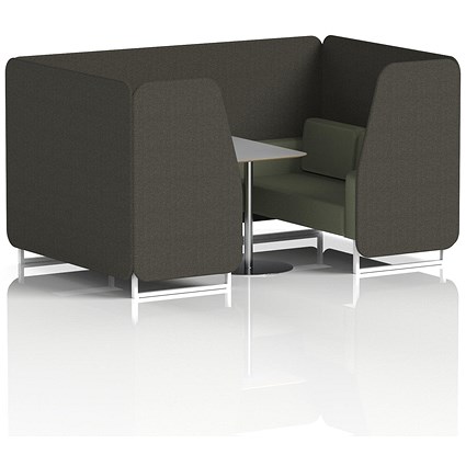 Brixworth 4 Seater Booth with Table, White Legs, Grey/Silver Table, Main Line Flax Fabric, Temple Panels And Monument Sofa