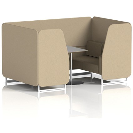 Brixworth 4 Seater Booth with Table, White Legs, Grey/Silver Table, Main Line Flax Fabric, Upminster Panels And Bank Sofa