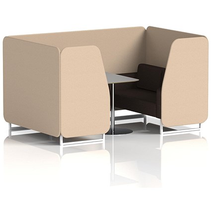 Brixworth 4 Seater Booth with Table, White Legs, Grey/Silver Table, Synergy Fabric, Affix Panels And Wed Sofa