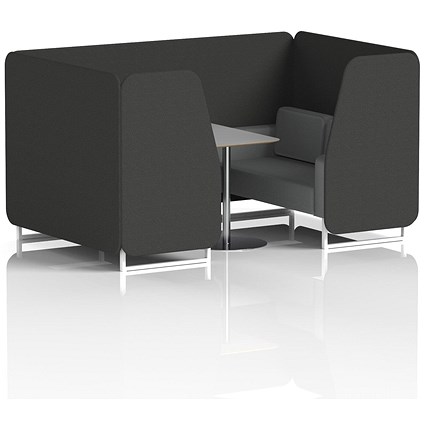 Brixworth 4 Seater Booth with Table, White Legs, Grey/Silver Table, Synergy Fabric, Mix Panels And Partner Sofa