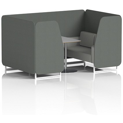 Brixworth 4 Seater Booth with Table, White Legs, Grey/Silver Table, Sumi Fabric, Kobe Panels And Tokyo Sofa