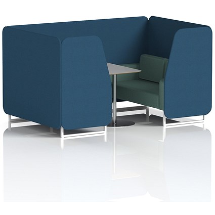 Brixworth 4 Seater Booth with Table, White Legs, Grey/Silver Table, Sumi Fabric, Uto Panels And Handa Sofa