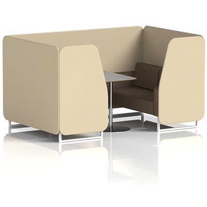 Brixworth 4 Seater Booth with Table, White Legs, Grey/Silver Table, Sumi Fabric, Zen Panels And Osaka Sofa