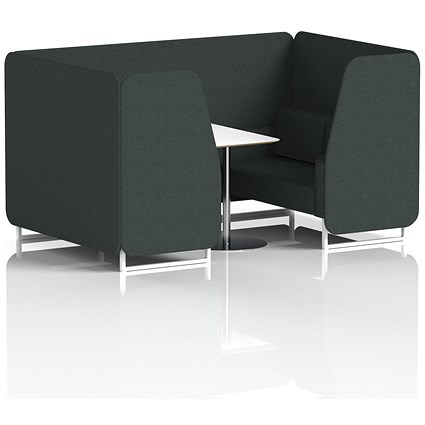 Brixworth 4 Seater Booth with Table, White Legs, White/Silver Table, Rivet Fabric, Charcoal Panels And Sofa