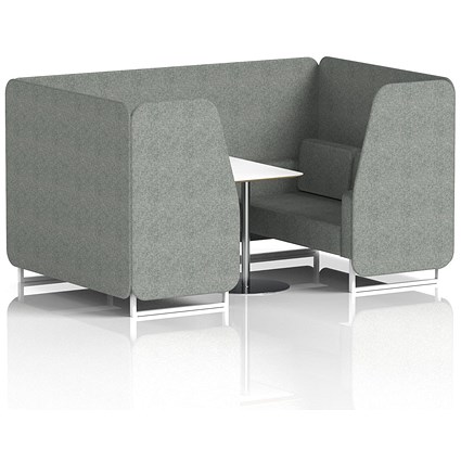 Brixworth 4 Seater Booth with Table, White Legs, White/Silver Table, Rivet Fabric, Prime Panels And Sofa