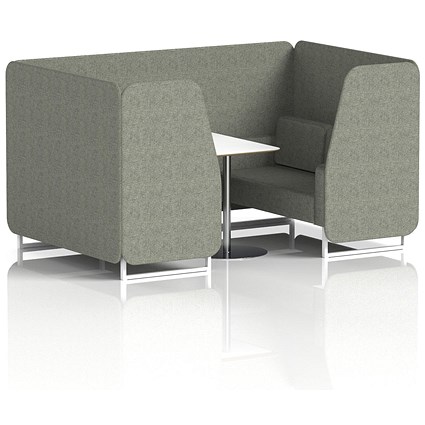 Brixworth 4 Seater Booth with Table, White Legs, White/Silver Table, Rivet Fabric, Vitreous Panels And Sofa