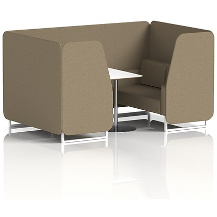 Brixworth 4 Seater Booth with Table, White Legs, White/Silver Table, Main Line Flax Fabric, Bank Panels And Sofa