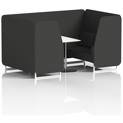 Brixworth 4 Seater Booth with Table, White Legs, White/Silver Table, Synergy Fabric, Mix Panels And Sofa