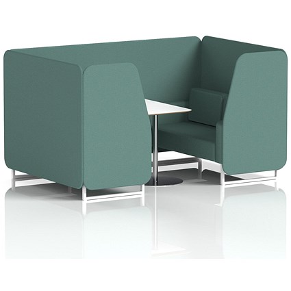 Brixworth 4 Seater Booth with Table, White Legs, White/Silver Table, Sumi Fabric, Handa Panels And Sofa