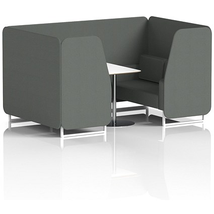 Brixworth 4 Seater Booth with Table, White Legs, White/Silver Table, Sumi Fabric, Kobe Panels And Sofa