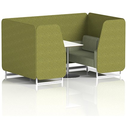 Brixworth 4 Seater Booth with Table, White Legs, White/Silver Table, Rivet Fabric, Olive Panels And Burnish Sofa