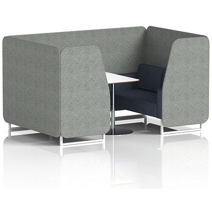Brixworth 4 Seater Booth with Table, White Legs, White/Silver Table, Rivet Fabric, Prime Panels And Crucible Sofa