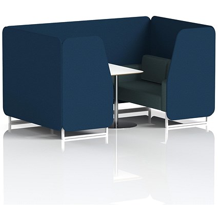Brixworth 4 Seater Booth with Table, White Legs, White/Silver Table, X2 Fabric, Calculus Panels And Polygon Sofa