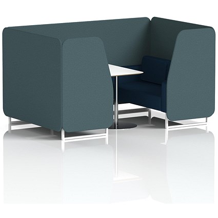 Brixworth 4 Seater Booth with Table, White Legs, White/Silver Table, X2 Fabric, Polygon Panels And Calculus Sofa