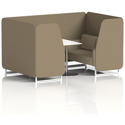 Brixworth 4 Seater Booth with Table, White Legs, White/Silver Table, Main Line Flax Fabric, Bank Panels And Upminster Sofa