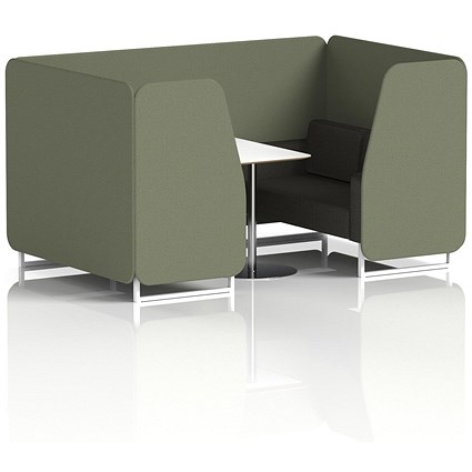 Brixworth 4 Seater Booth with Table, White Legs, White/Silver Table, Main Line Flax Fabric, Monument Panels And Temple Sofa