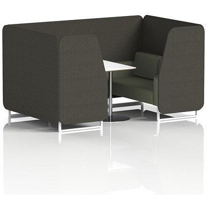 Brixworth 4 Seater Booth with Table, White Legs, White/Silver Table, Main Line Flax Fabric, Temple Panels And Monument Sofa