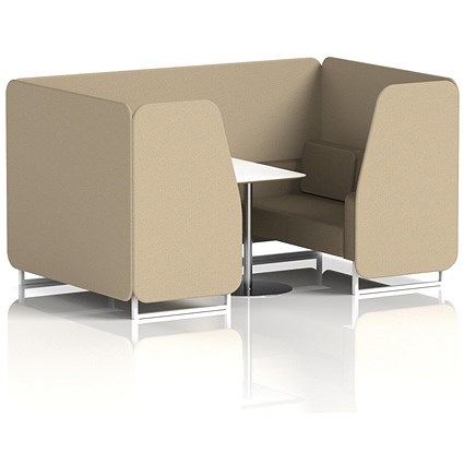 Brixworth 4 Seater Booth with Table, White Legs, White/Silver Table, Main Line Flax Fabric, Upminster Panels And Bank Sofa