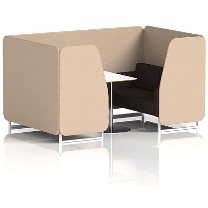Brixworth 4 Seater Booth with Table, White Legs, White/Silver Table, Synergy Fabric, Affix Panels And Wed Sofa