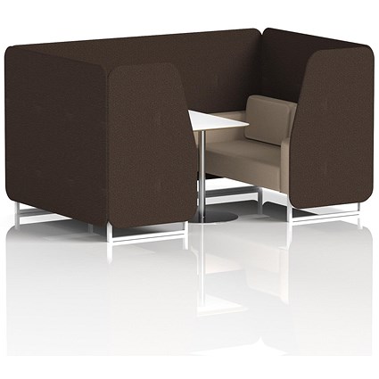 Brixworth 4 Seater Booth with Table, White Legs, White/Silver Table, Synergy Fabric, Wed Panels And Affix Sofa