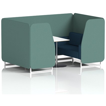 Brixworth 4 Seater Booth with Table, White Legs, White/Silver Table, Sumi Fabric, Handa Panels And Uto Sofa