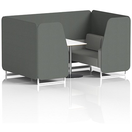 Brixworth 4 Seater Booth with Table, White Legs, White/Silver Table, Sumi Fabric, Kobe Panels And Tokyo Sofa