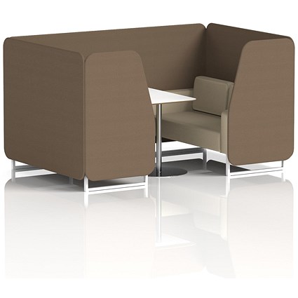 Brixworth 4 Seater Booth with Table, White Legs, White/Silver Table, Sumi Fabric, Osaka Panels And Zen Sofa