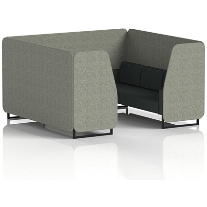 Brixworth 6 Seater Booth, Black Legs, Rivet Fabric, Vitreous Panels And Charcoal Sofa