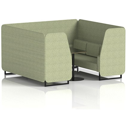 Brixworth 6 Seater Booth with Table, Black Legs, Black Table, Rivet Fabric, Burnish Panels And Sofa