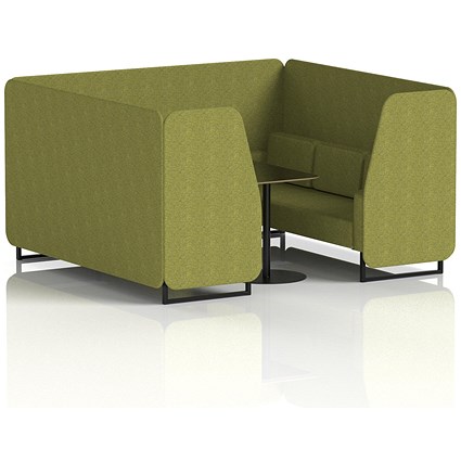 Brixworth 6 Seater Booth with Table, Black Legs, Black Table, Rivet Fabric, Olive Panels And Sofa