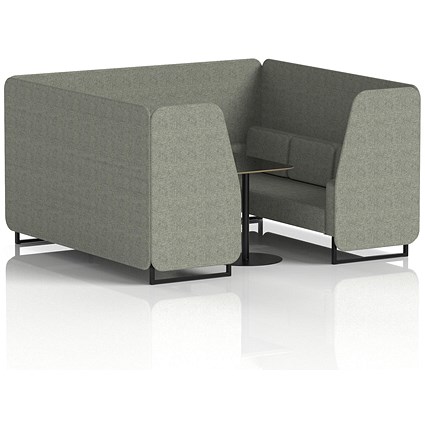 Brixworth 6 Seater Booth with Table, Black Legs, Black Table, Rivet Fabric, Vitreous Panels And Sofa