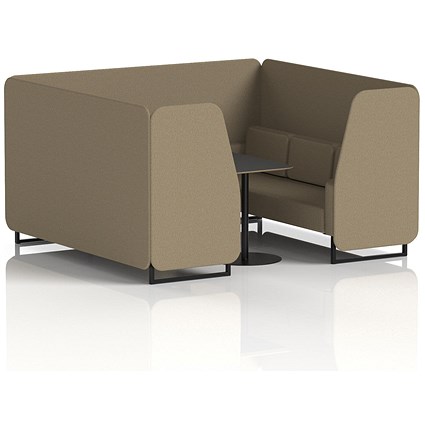 Brixworth 6 Seater Booth with Table, Black Legs, Black Table, Main Line Flax Fabric, Bank Panels And Sofa