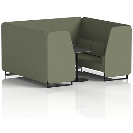 Brixworth 6 Seater Booth with Table, Black Legs, Black Table, Main Line Flax Fabric, Monument Panels And Sofa